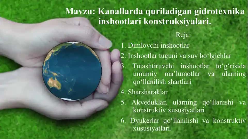 Kanallarda quriladigan hidrotexnika inshootlari konstruksiyalari