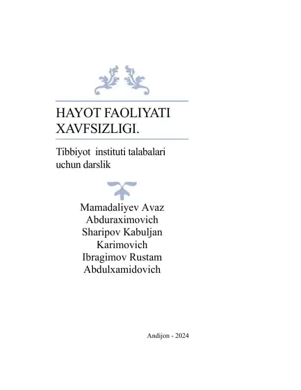 Hayot faoliyati xavfsizligi. Darslik