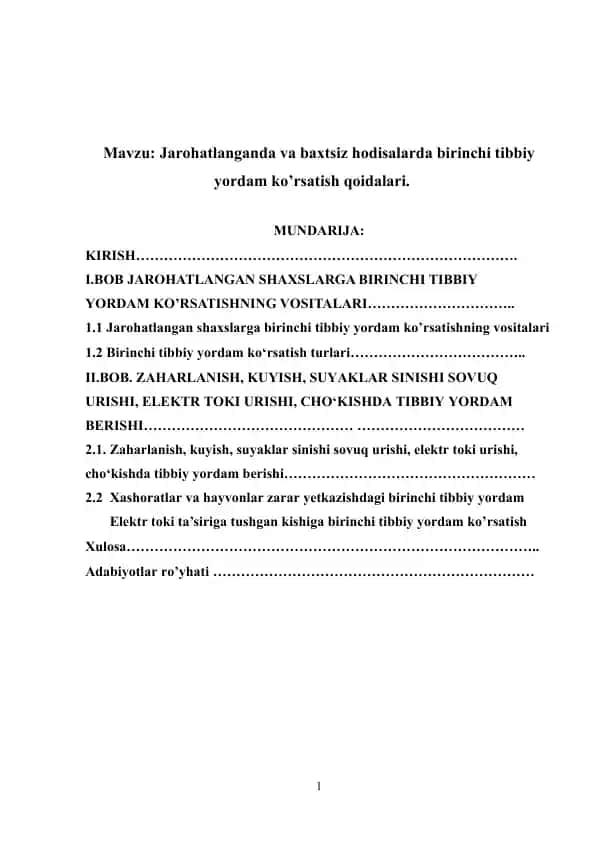 Jarohatlangan shaхslarga birinchi tibbiy yordam ko’rsatishning vоsitalari