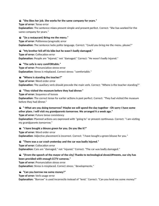 English grammar mistakes and corrections