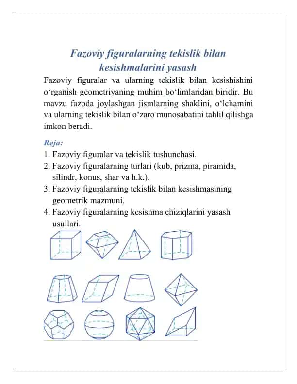 Fazoviy figuralar va tekislik