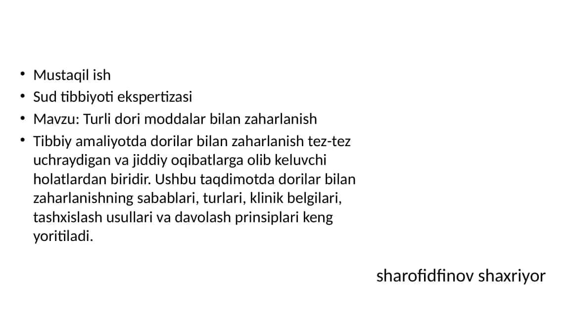 Dorilar bilan zaharlanish