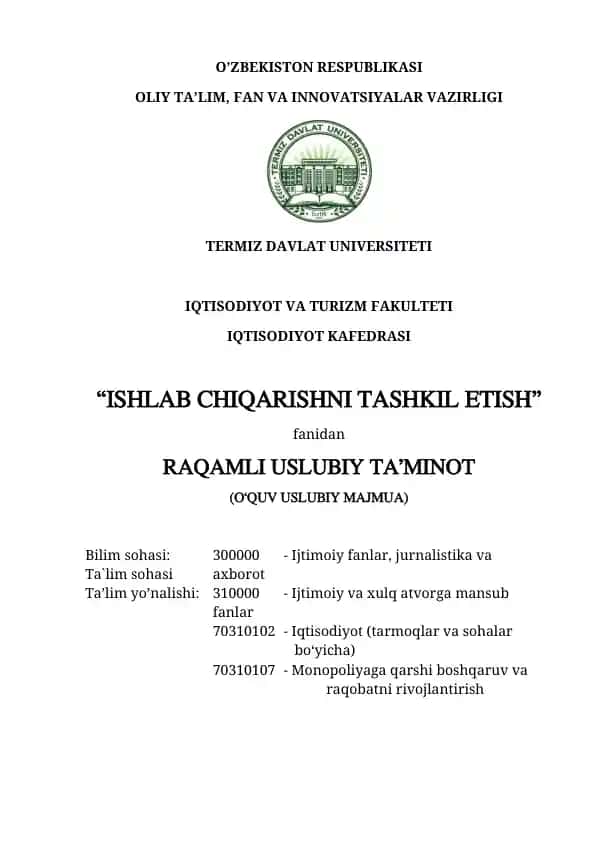 Ishlab chiqarishni tashkil etish