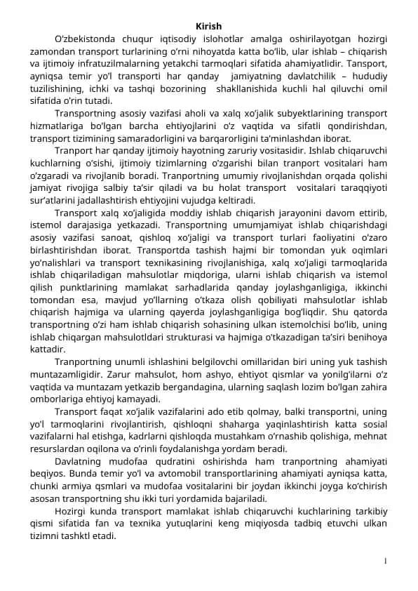 Transportning Iqtisodiy Ahamiyati