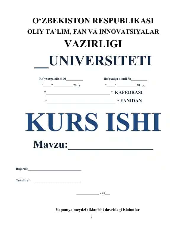 Yaponiyada Meydzi islohotlari bo‘yicha kurs ishi