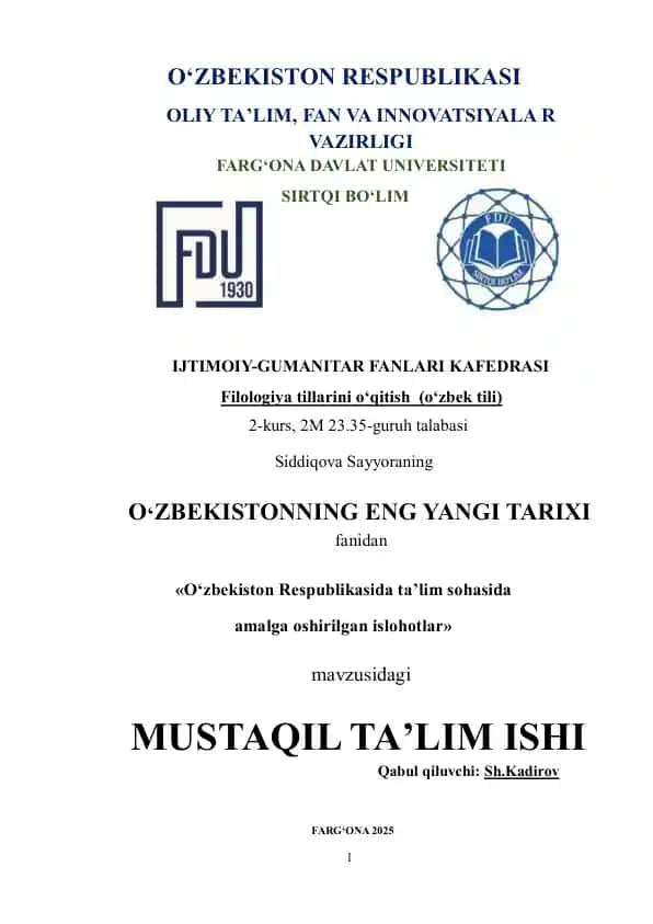 O‘zbekiston Respublikasida ijtimoiy sohadagi islohotlar