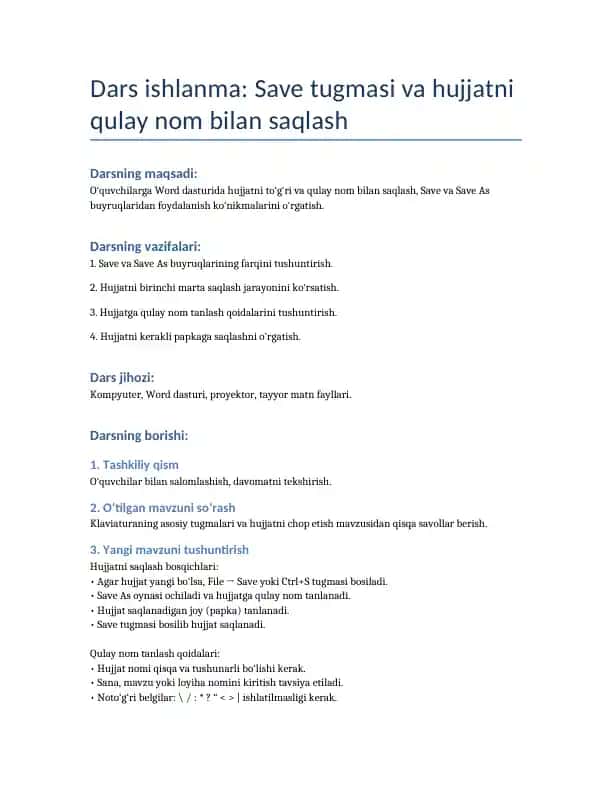 Save tugmasi va hujjatni qulay nom bilan saqlash