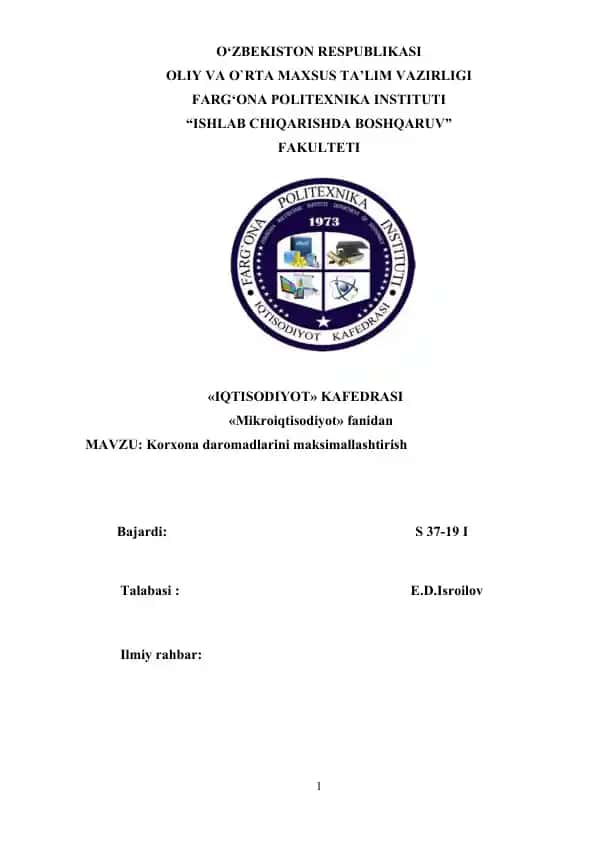 Korxona daromadlarini maksimallashtirish