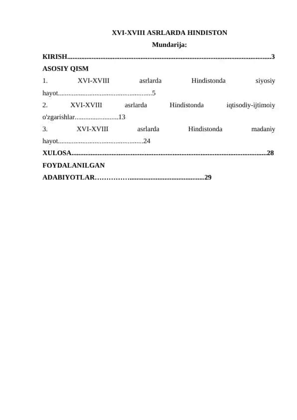 XVI-XVIII asrlarda Hindiston
