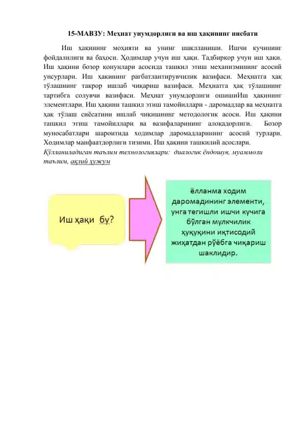 Mehnat unumdorligi va ish haqining nisbat