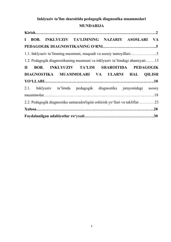 Inklyuziv taʼlim sharoitida pedagogik diagnostika muammolari