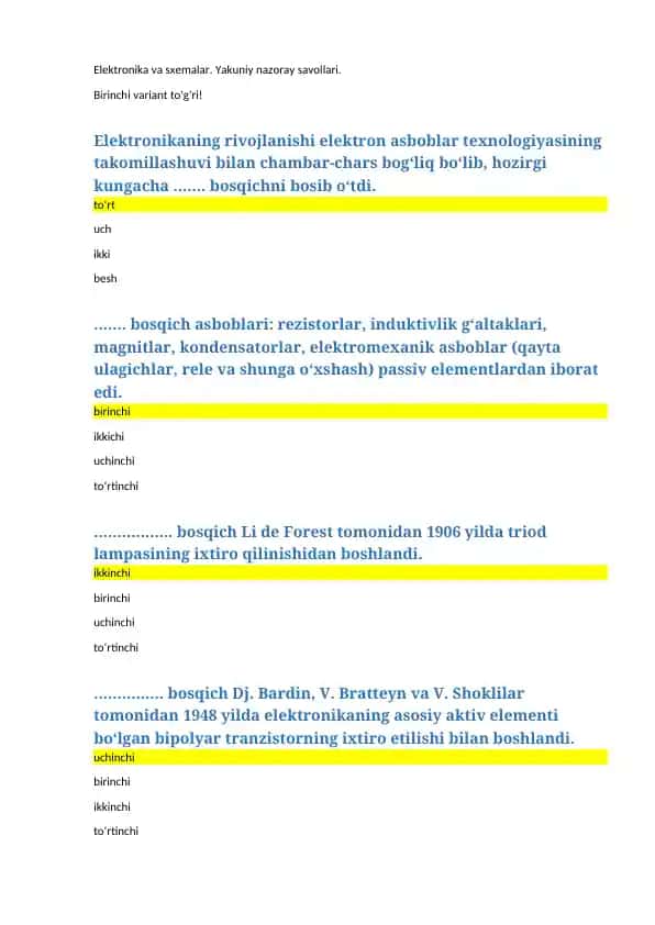 Elektronika va sxemalar