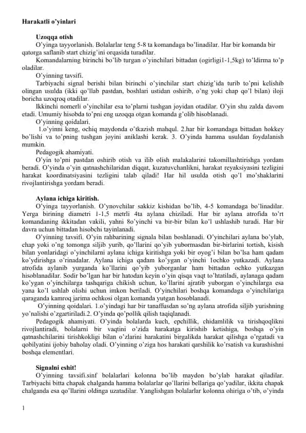 Harakatli o’yinlari
