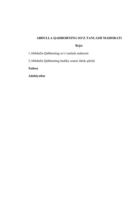 Abdullah Qahhorning So‘z Tanlash Mahorati