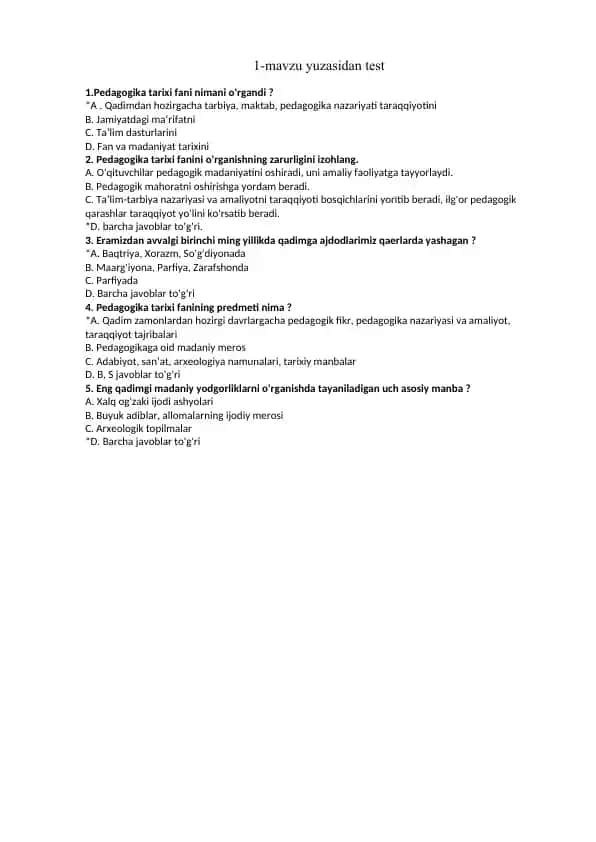 Pedagogika Tarixi Testi