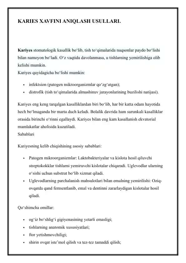 Karies xavfini aniqlash usullari
