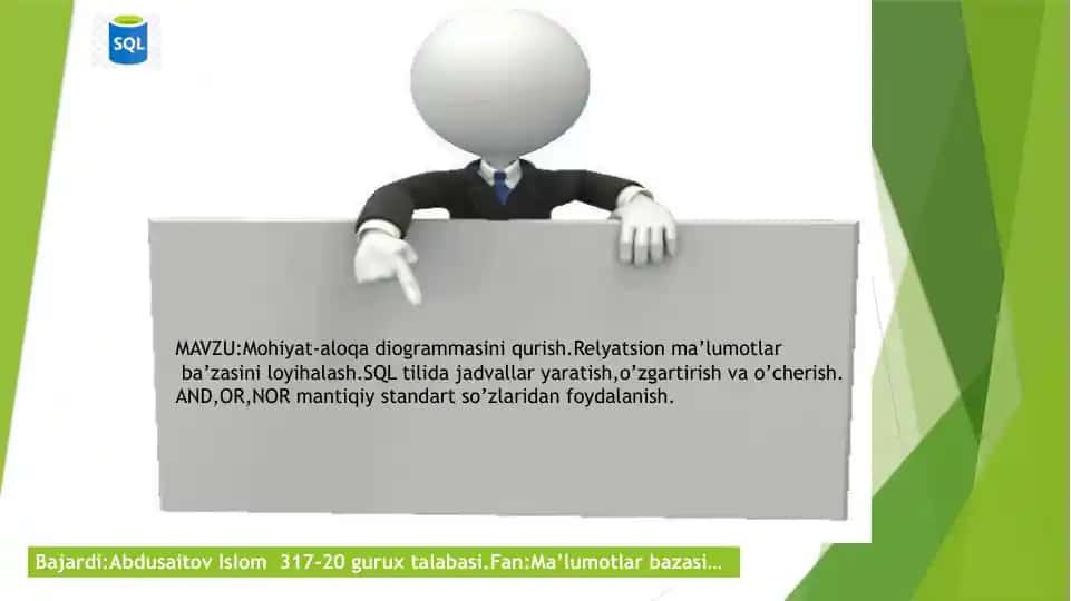 Mohiyat-aloqadiogrammasini qurish, Relyatsion ma'lumotlar bazasini loyihalash