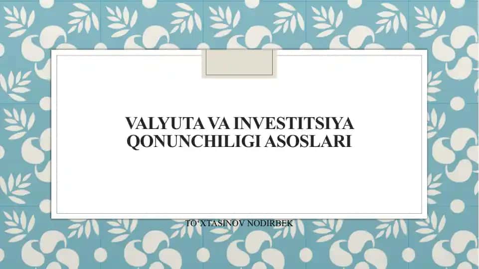 Valyuta va investitsiya qonunchiligi asoslari