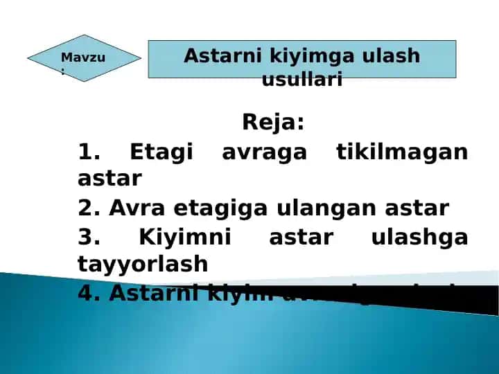 Astarni kiyimga ulash usullari