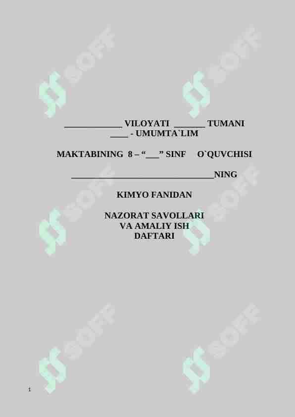 8-sinf kimyo fanidan Nazorat ishi daftari