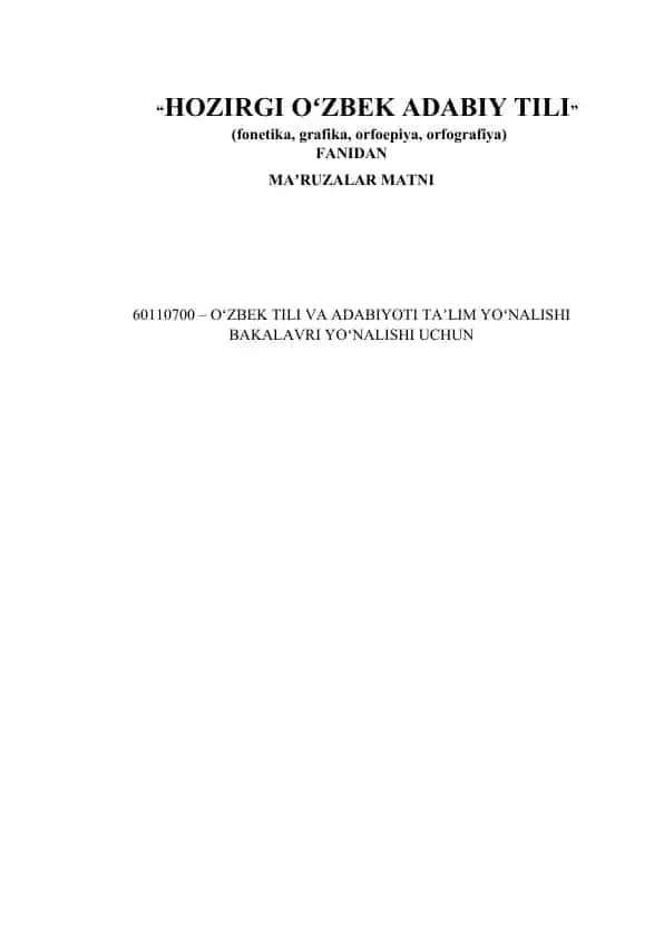 "HOZIRGI OʻZBEK ADABIY TILI"