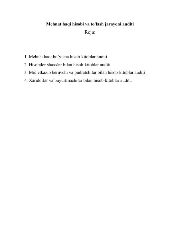 Mehnat haqi hisobi va to'lash jarayoni auditi