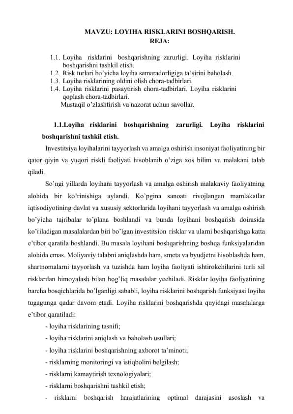 Loyiha Risklarini Boshqarish
