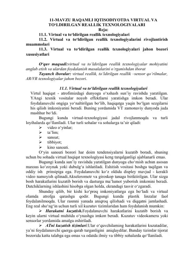 Virtual va To'ldirilgan Reallik Texnologiyalari