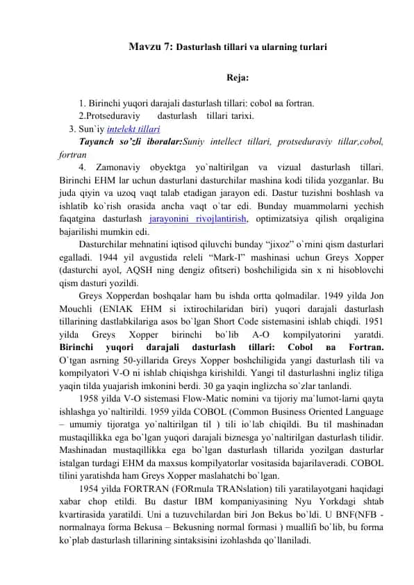 Dasturlash tillari va ularning turlari