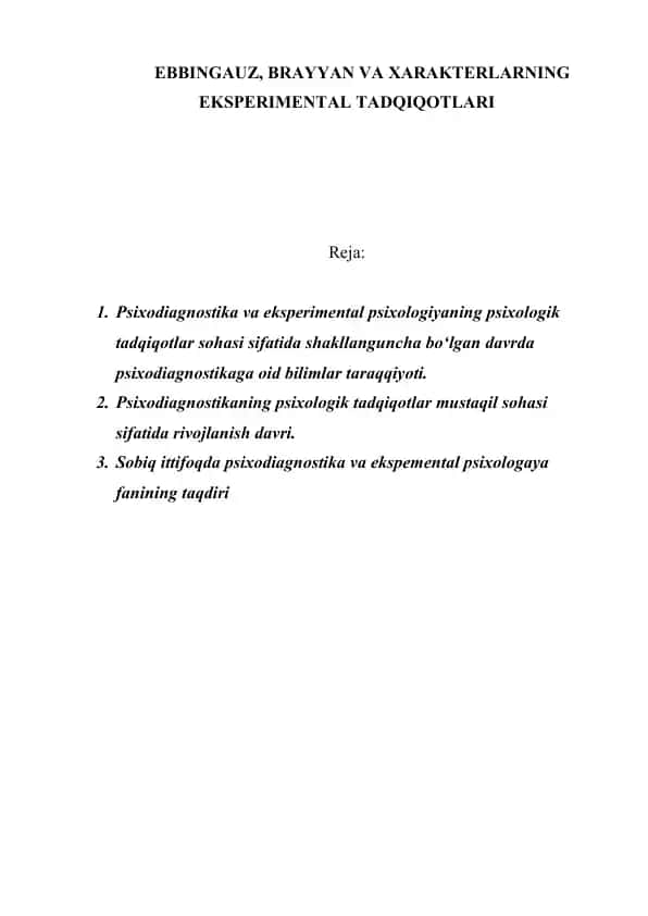 Psixodiagnostika va eksperimental psixologiyaning psixologik tadqiqotlar sohasi