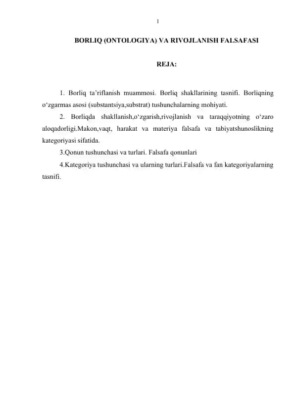BORLIQ (ONTOLOGIYA) VA RIVOJLANISH FALSAFASI