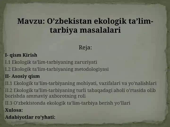 O’zbekistan ekologik ta’lim-tarbiya masalalari