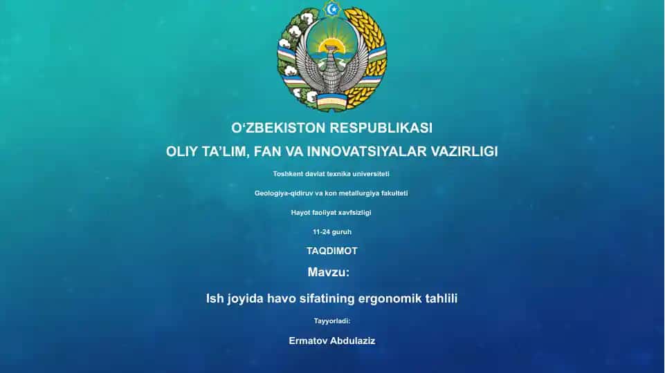 Ish joyida havo sifatining ergonomik tahlili