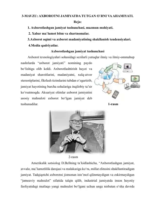 AXBOROTNI JAMIYATDA TUTGAN O`RNI VA AHAMIYATI