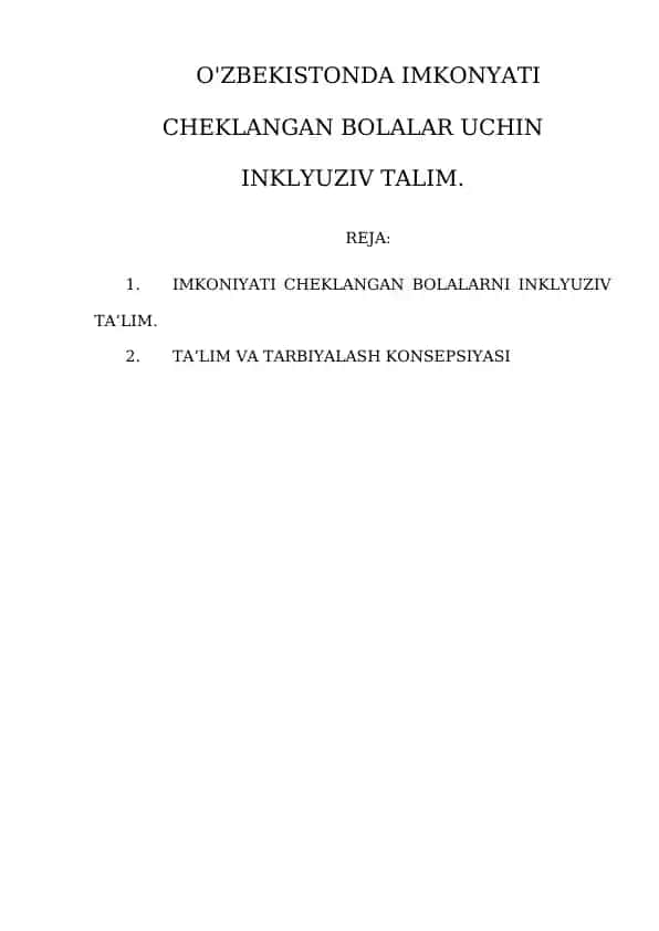 Inklyuziv ta’lim va tarbiya