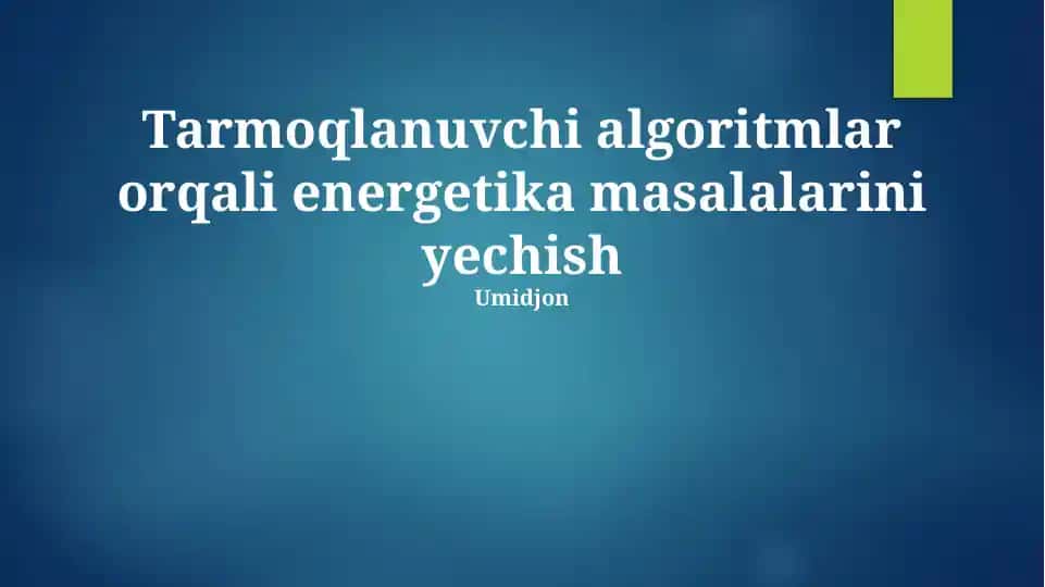 Tarmoqlanuvchi algoritmlar orqali energetika masalalarini yechish