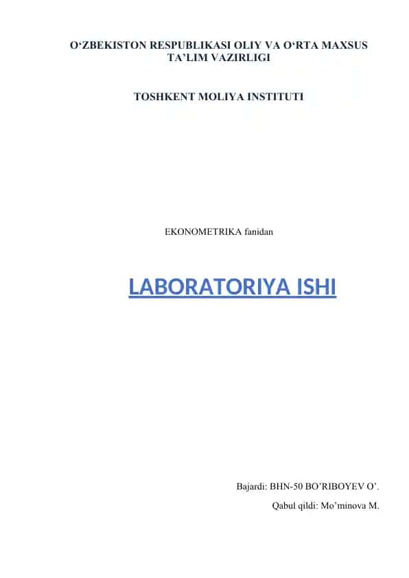 Laboratoriya ishi-2: Ko‘p omillali ekonometrik tahlil