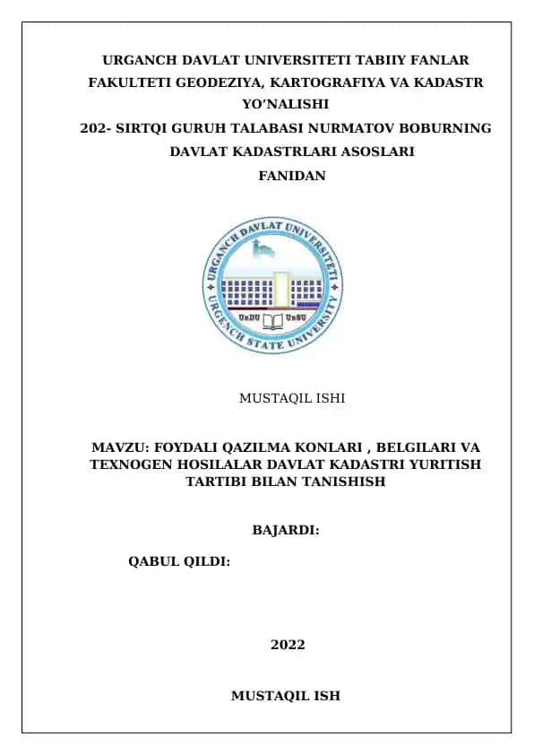 Davlat kadastri yuritish tartibi
