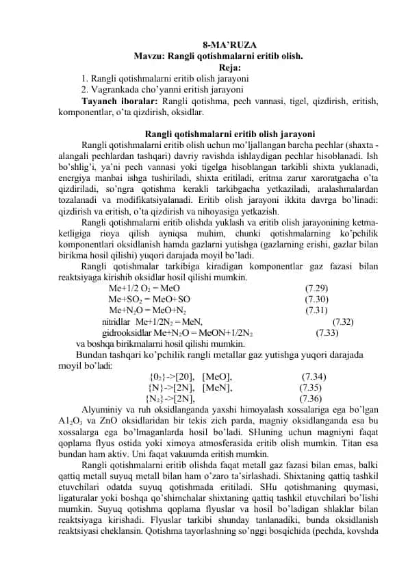 Rangli qotishmalarni eritib olish