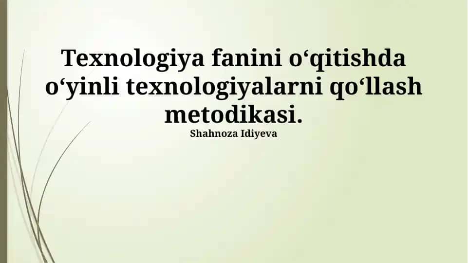 O'yin Texnologiyalaridan Ta'limda Foydalanish Metodologiyasi