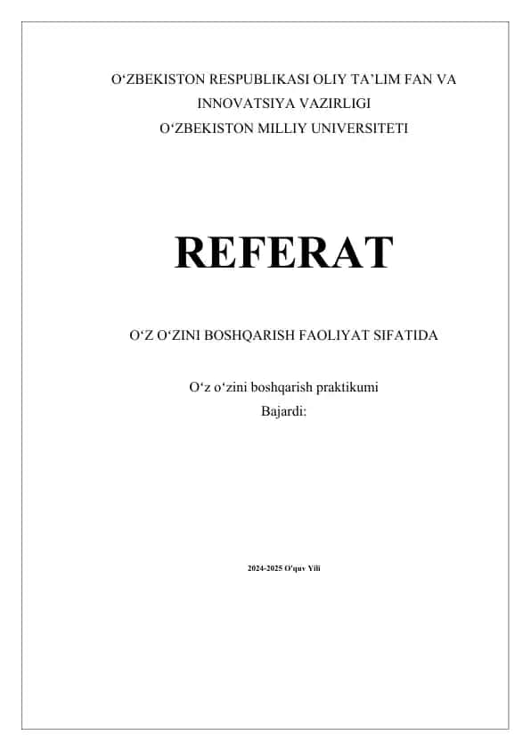 OʻZ OʻZINI BOSHQARISH FAOLIYAT SIFATIDA