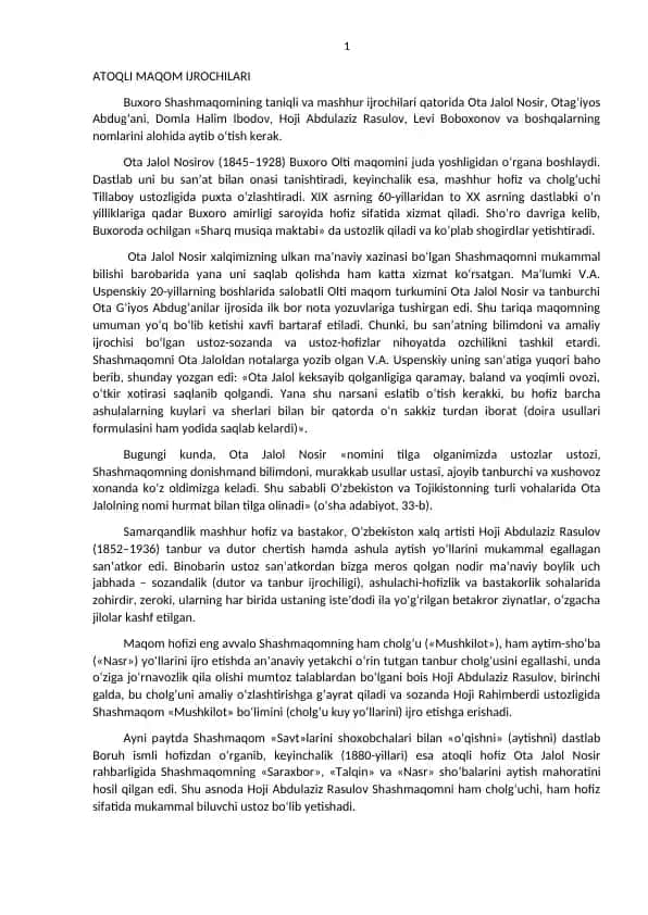 Ota Jalol Nosir va Xorazm maqom ijrochilari haqida taqdimot