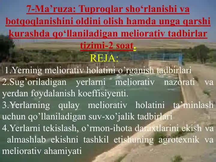 Tuproqlar sho‘rlanishi va botqoqlanishini oldini olish