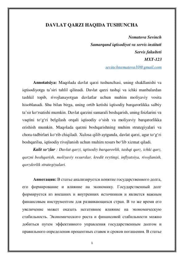 DAVLAT QARZI HAQIDA TUSHUNCHA