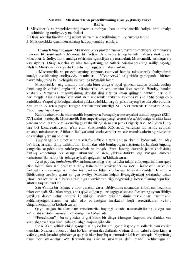 Missionerlik va prozelitizmning siyosiy-ijtimoiy xavfi