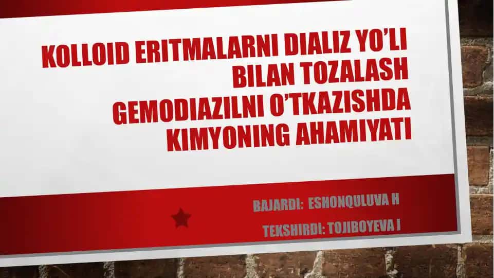 Kolloid eritmalarni dializ yo’li bilan tozalash