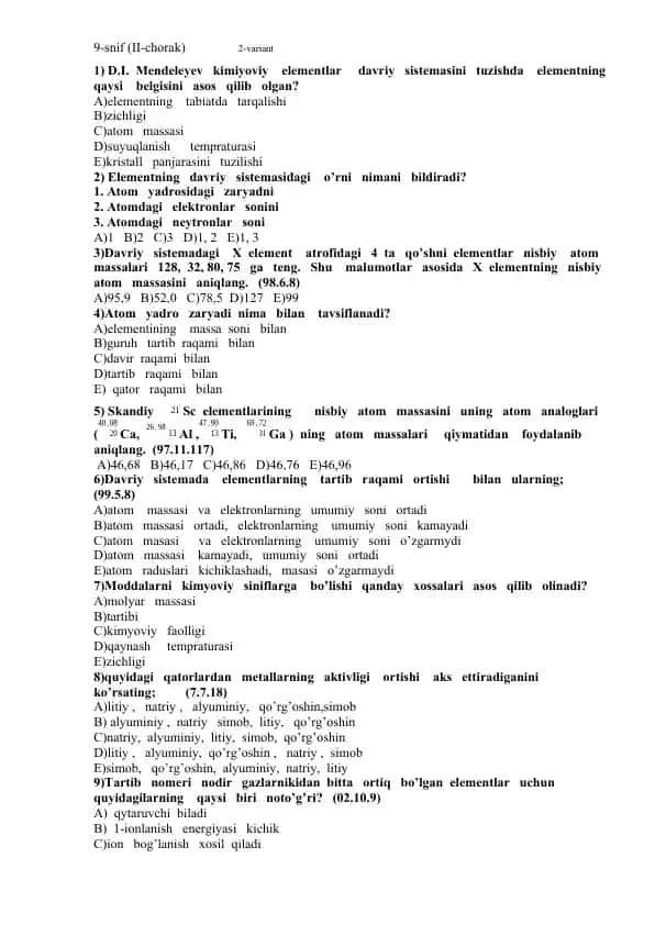 Kimiyoviy elementlar davriy sistemasi