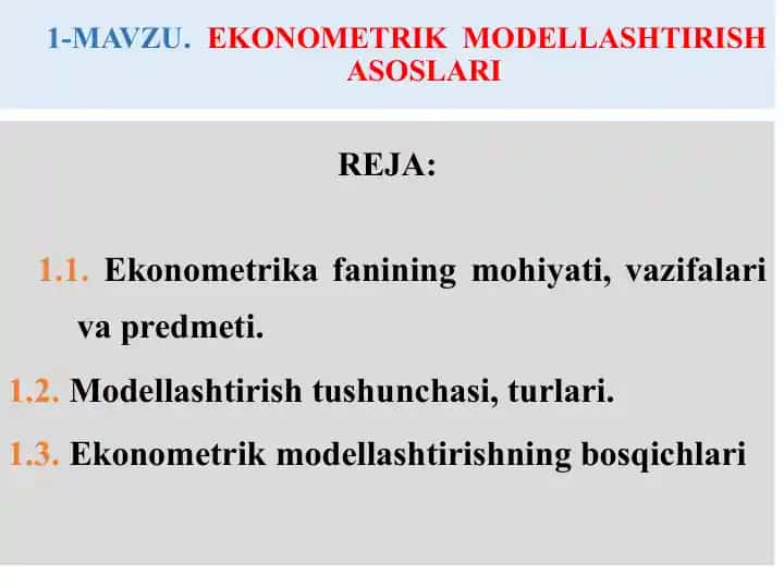 Ekonometrik modellashtirish asoslari