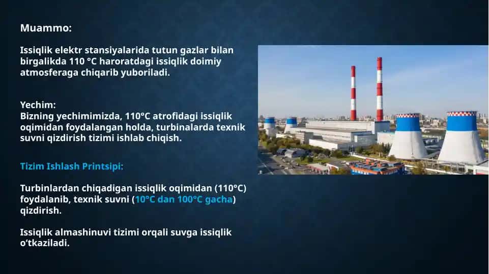 Issiqlik elektr stansiyalarida tutun gazlarini qayta ishlash va texnik suvni qizdirish tizimi
