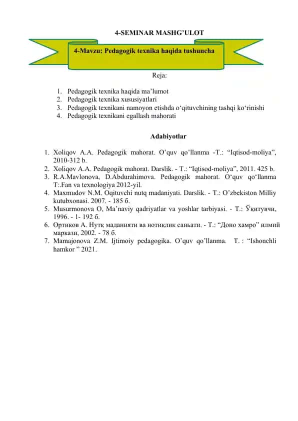 Pedagogik texnika haqida ma’lumot